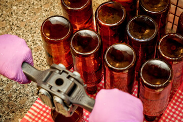 Beer brewing process at home in the kitchen
