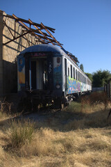 abandoned train in old station