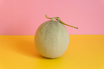 ふるさと納税のメロン 黄色 ピンク背景