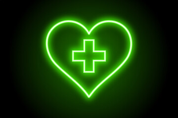 Heart attack first aid icon neon sign 