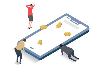 アイソメトリック_ネット収益が少なくなり落ち込む人々