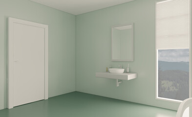 . Clean and fresh bathroom with natural light. 3D rendering.