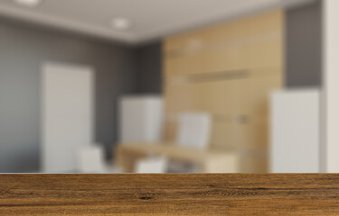 Modern meeting room. 3D rendering.. Background with empty wooden table. Flooring.