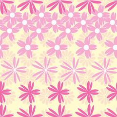 Vector yellow background white pink cherry tree flowers and cherry blossom sakura flowers. Seamless pattern background