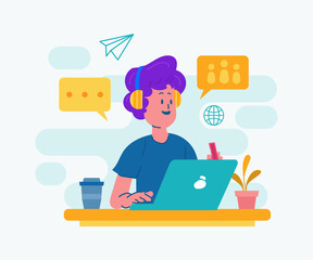 person with laptop flat illustration