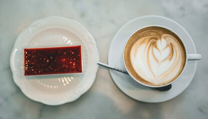 cup of chocolate milk with cake dessert