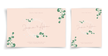 Fototapeta na wymiar Floral wedding card or invitation card on green background elegant and luxury style. Feel fresh with natural theme.