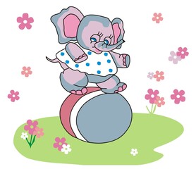 A collection of vector drawings with elephants for children's clothing, fabric, textiles or wallpaper in the nursery.