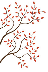 Japanese style tree with red leaves in flat style. Vector image.