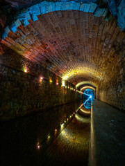 A view inside the Falkirk tunnel which runs for over 600m on the Union Canal in central Scotland