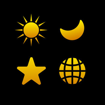 Vector sun, moon, globe and stars