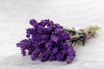 Bouquet of lavender on the grey stone background copy space