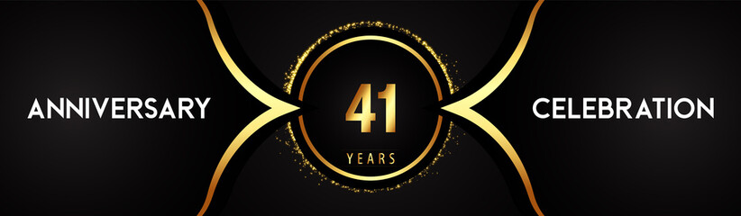 41 years anniversary celebration logotype with circle glitter sparkle on black background. Premium design for banner, birthday party, weddings, event party, graduation, poster, greetings card.