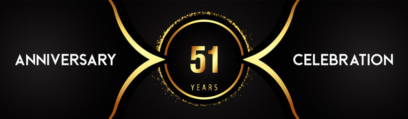 51 years anniversary celebration logotype with circle glitter sparkle on black background. Premium design for banner, birthday party, weddings, event party, graduation, poster, greetings card.