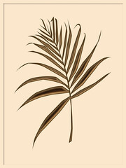 3d palm branch, leaf.  Layered paper cut out style, shadow box. Paper cut template