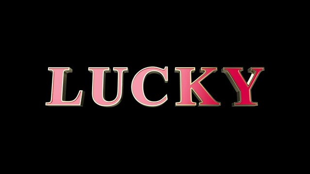 Word lucky with spinning golden red letters on dark background
