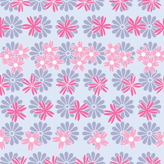 Vector blue background white pink cherry tree flowers and cherry blossom sakura flowers. Seamless pattern background
