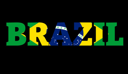 brazil word with brazilian flag isolated on black background