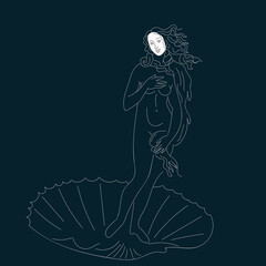 Hand drawn line art of Venus from a painting by Botticelli. © queenmargo