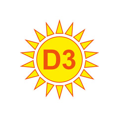 Mineral vitamin D D3 and sun with sunshine. Simple minimal logo and icon design. Isolated abstract vector illustration on white background. Flat style.
