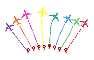 Fototapeta na wymiar Airline Routes in colorful. Travel Destination. Vector Illustration.