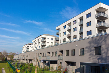 new european modern complex beautiful apartment house flat building mortage on sunset cloud