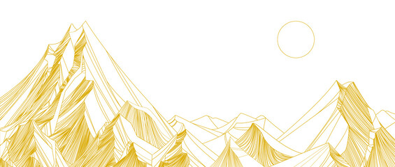 landscape wallpaper design with Golden mountain line arts mountain, luxury background design for cover, invitation background, packaging design, fabric, and print. Vector illustration.	