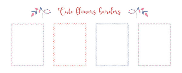 Set of borders flowers patterns  in bright tones on a white background for embellishments, cards, scrapbook, frames, paper decorations, weddings and more.