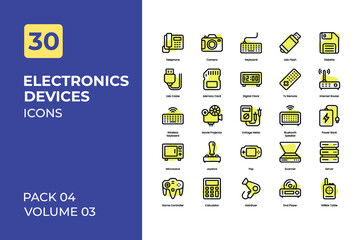 Electronics Icons Collection. Set contains such Icons as television, smartphone, computer, tablet, and more.