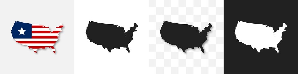 USA map on different background. Vector illustration. USA icons. Amirican map. US symbol.
