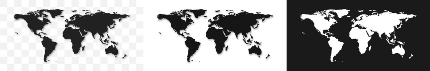 Set of world map. World map on different background. Vector isolated illustration.