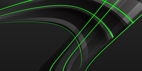 Abstract black background with green lines