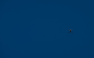 view of a drone in the blue sky - negative space - body copy.