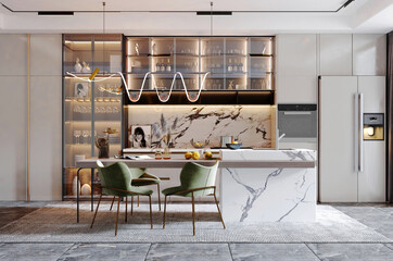 Fototapeta elegant contemporary kitchen room interior .3drender obraz