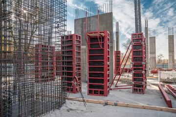 Fototapeta na wymiar Panel formwork at the construction of a residential building.