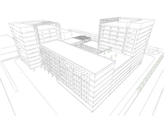 Modern office building 3d illustration