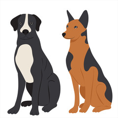 dogs sit in flat design set isolated , vector