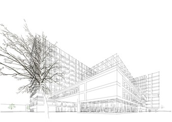 Modern office building 3d illustration