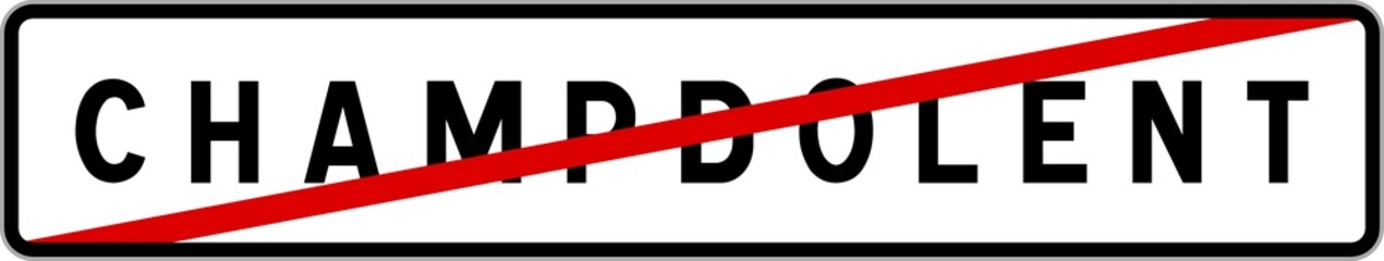 Obraz premium Panneau sortie ville agglomération Champdolent / Town exit sign Champdolent
