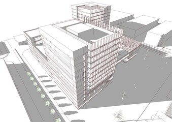 Modern office building 3d illustration