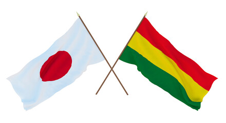 Background for designers, illustrators. National Independence Day. Flags Japan and Bolivia