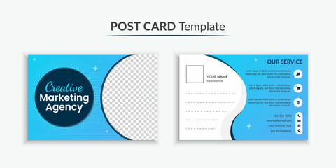 Modern business postcard template blue color layout