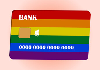 Tarjeta de crédito o débito con la bandera LGTBI en 3D