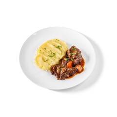 Boiled mashed potatoes with parsley and meat