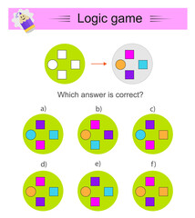 Logic puzzle. Which top vıew is correct? IQ training test. Printable worksheet. Vector illustration. Answer is D