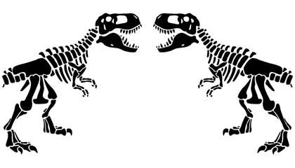 Fototapeta na wymiar T rex dinosaur skeleton negative space silhouette.Prehistoric creature bones isolated black and white clip art. Tyrannosaurus paleontology design.