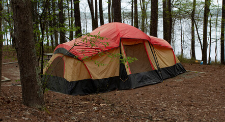 Orange and yellow two room tent © Guy Sagi