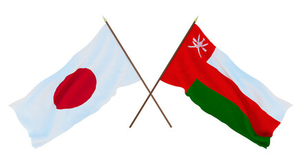 Background for designers, illustrators. National Independence Day. Flags Japan and Oman