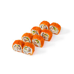 Rolls with eel, Philadelphia cheese, cucumber, tobiko caviar