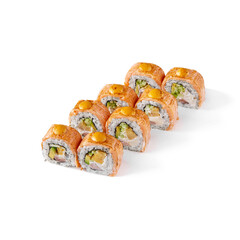Warm rolls with salmon, avocado, Philadelphia cheese, tuna, sauce